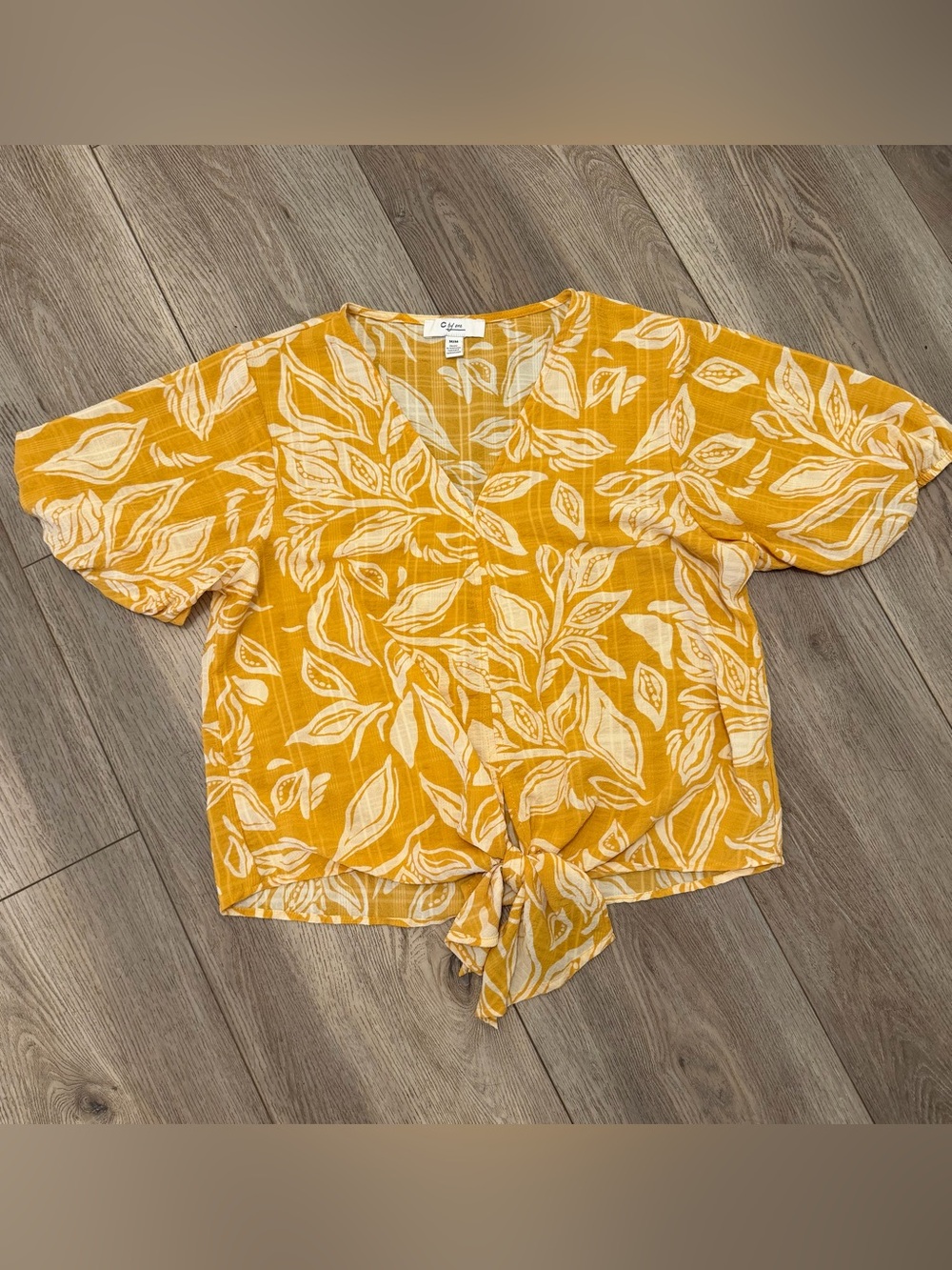 Mustard Yellow Tie-Front Floral Top